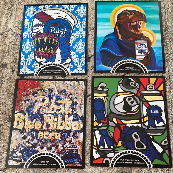 Pabst Blue Ribbon Other - PABST BLUE RIBBON RARE BEER POSTER 2009 SET OF 4 - Art Collection NEW!